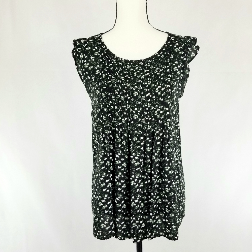 Sleeveless Ruffle Sleeve Floral Print Blouse NWOT